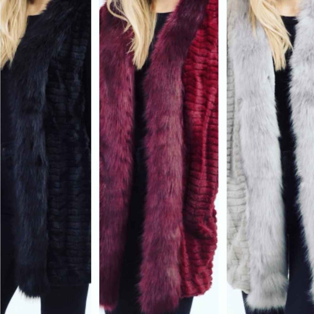 Brand New Faux Fur Vest - Burgundy